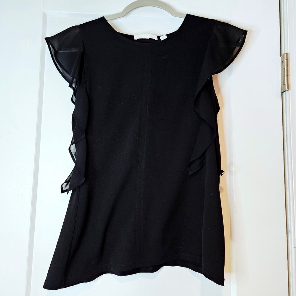 Boss Black Flutter Sleeve Blouse Sheer Ruffle Cap Sleeve Top XS